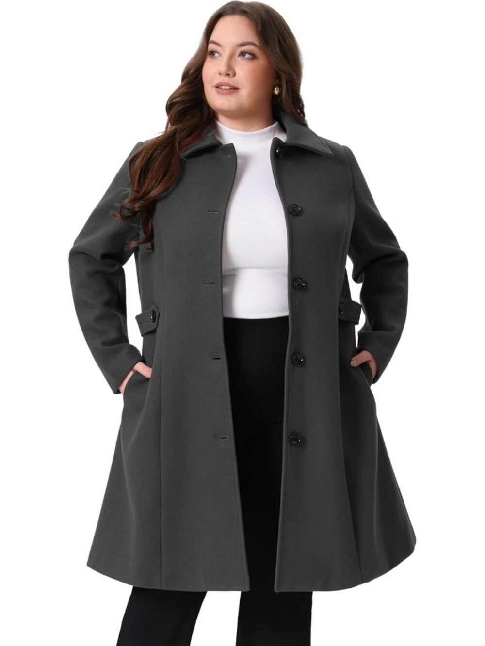 Plus Size Women's Long Belted Winter Coat - Single Breasted, Stylish & Warm